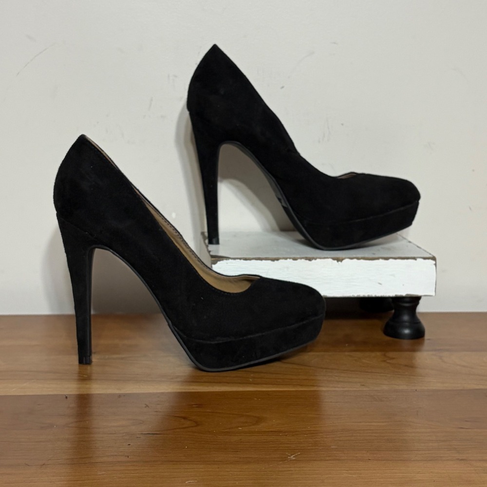 LC Lauren Conrad Womens Black Suede Platform Pumps Size 7 Stiletto Heels